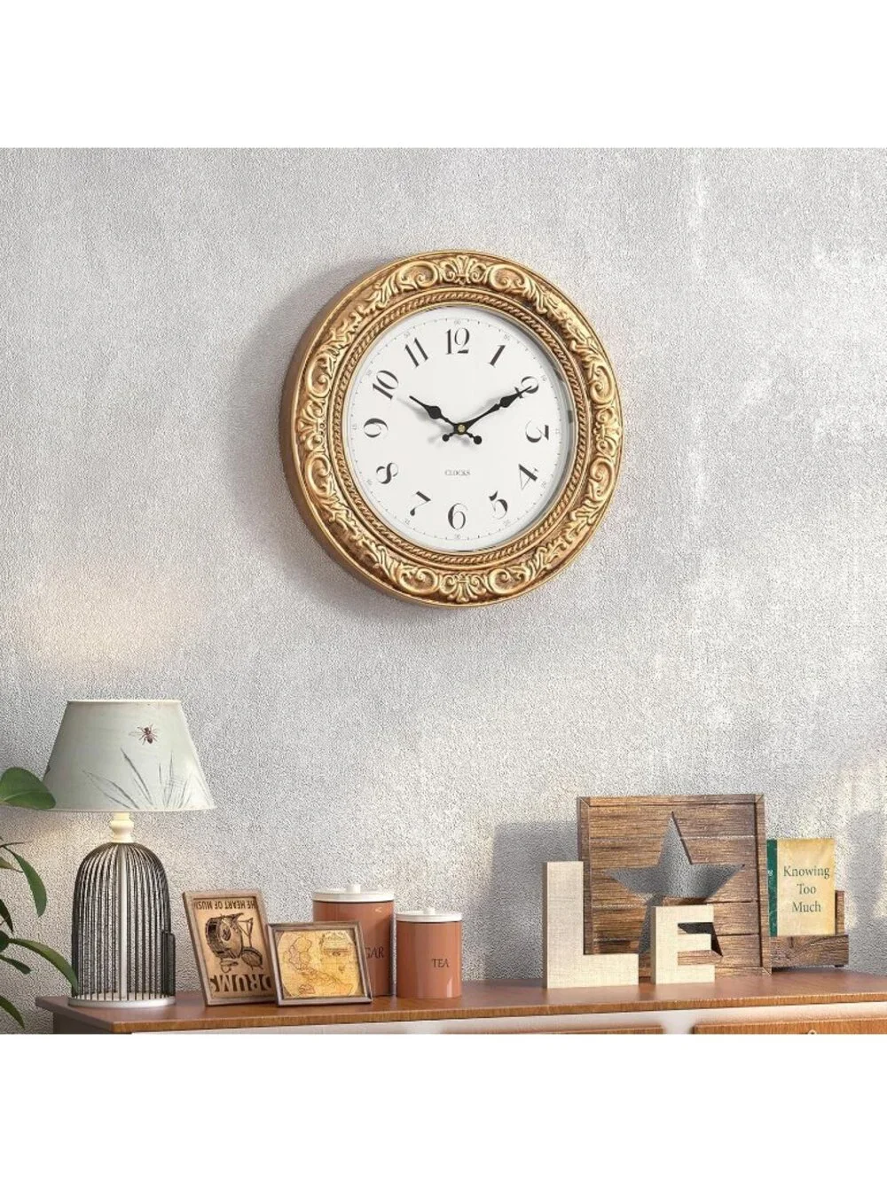 Home Gold Analog Quartz Battery Operated European Vintage Decorative Wall Clock